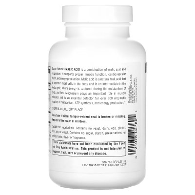 Ácido málico y Magnesio, 2500 mg, 120 comprimidos de Source Naturals Source Naturals® SNS-02780 Suplementos Minerales  salud.bio