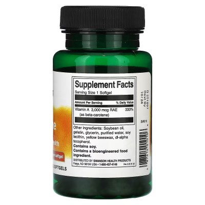 Betacaroteno, 10.000 UI (3000 mcg de RAE), 250 Perlas de Swanson Swanson SWV-01010 Antioxidantes salud.bio