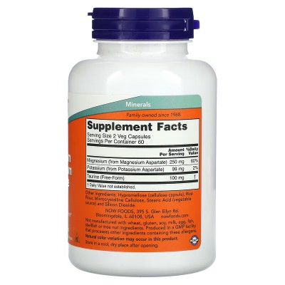 Aspartato de magnesio y potasio, 120 cápsulas vegetales de NOW Foods NOW Foods NOW-01320 Suplementos Minerales  salud.bio
