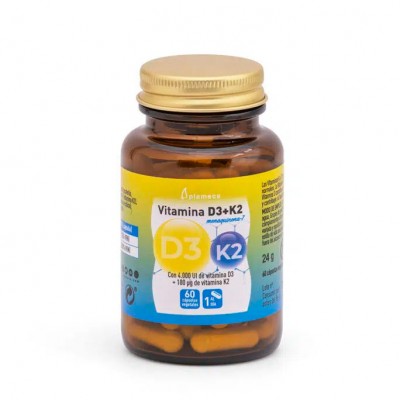 Vitamina D3 + K2 60 cápsulas de Plameca Plameca PLA-84588 Vitamina A y D salud.bio