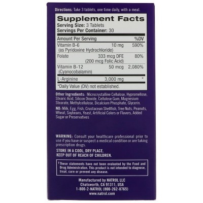 L-Arginina, plus 3.000 mg, (por servicio), 90 comprimidos de Natrol, Natrol NTL-05234 Aminoácidos salud.bio