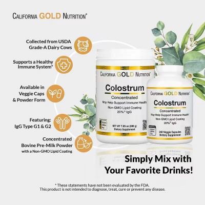 Calostro en polvo (Producto concentrado), 200 g de California Gold Nutrition California Gold Nutrition CGN-00912 Sistema inmu...