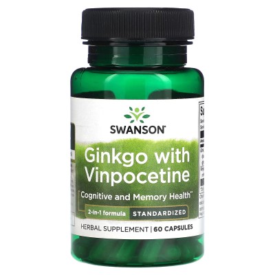 Ginkgo con vinpocetina, estandarizado, 60 cápsulas de Swanson Swanson SWV-14074 Ayuda Funcion Celebral salud.bio