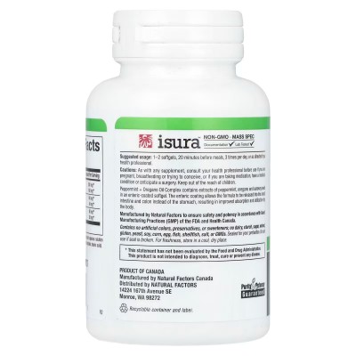 Complejo de aceite de menta y orégano, 60 cápsulas blandas con recubrimiento entérico de Natural Factors Natural Factors NFS-...