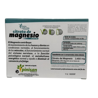 CITRATO de MAGNESIO 60 comprimidos de Pinisan Pinisan PIN-00849 Suplementos Minerales  salud.bio