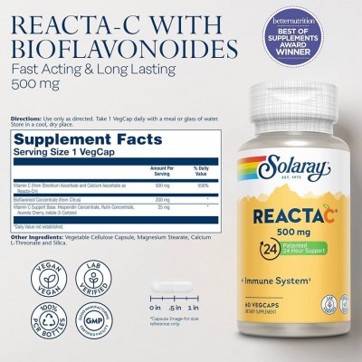 Reacta C™ 500mg de 60 comprimidos Apto para veganos de Solaray SOLARAY SMI-55962 Vitamina C salud.bio