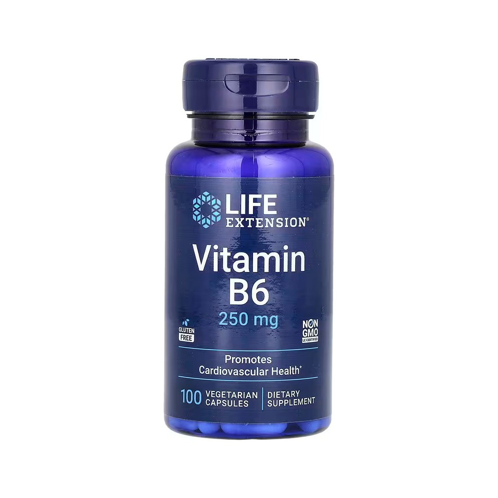 Vitamina B6, 250 mg, 100 cápsulas vegetarianas de Life Extension Life Extension LEX-15351 Vitamina B salud.bio