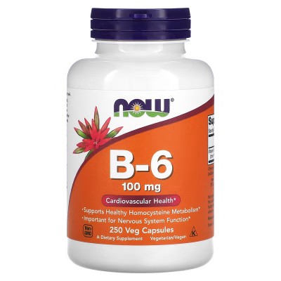 Vitamina B6, 100 mg, 250 cápsulas vegetales de NOW Foods NOW Foods NOW-00458 Vitamina B salud.bio